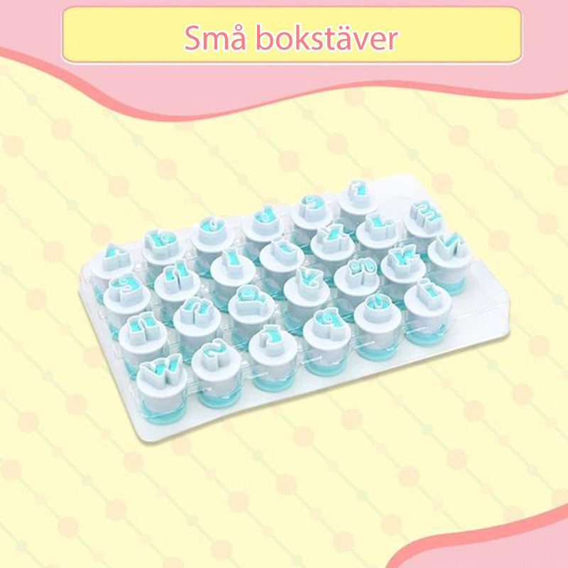 "Verktygssats för fondantkaka med bokstäver och siffror, non-stick ABS-plast, perfekt för kreativa bakverk."