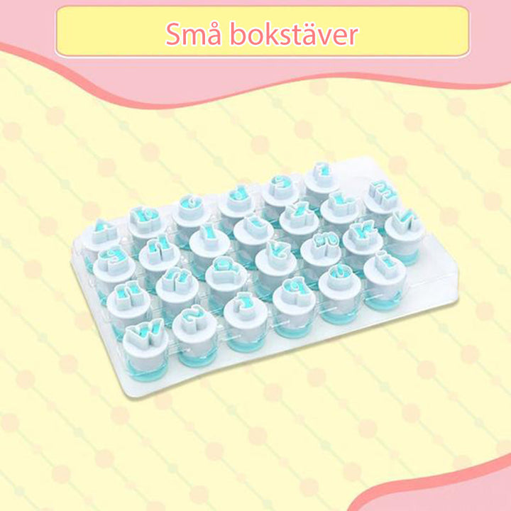 "Verktygssats för fondantkaka med bokstäver och siffror, non-stick ABS-plast, perfekt för kreativa bakverk."