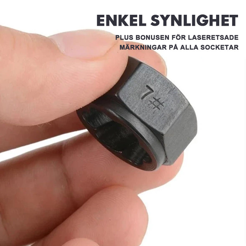 Verktygssats i svart krom-vanadinlegerat stål för borttagning av skadade och rostiga bultar och muttrar i alla storlekar.