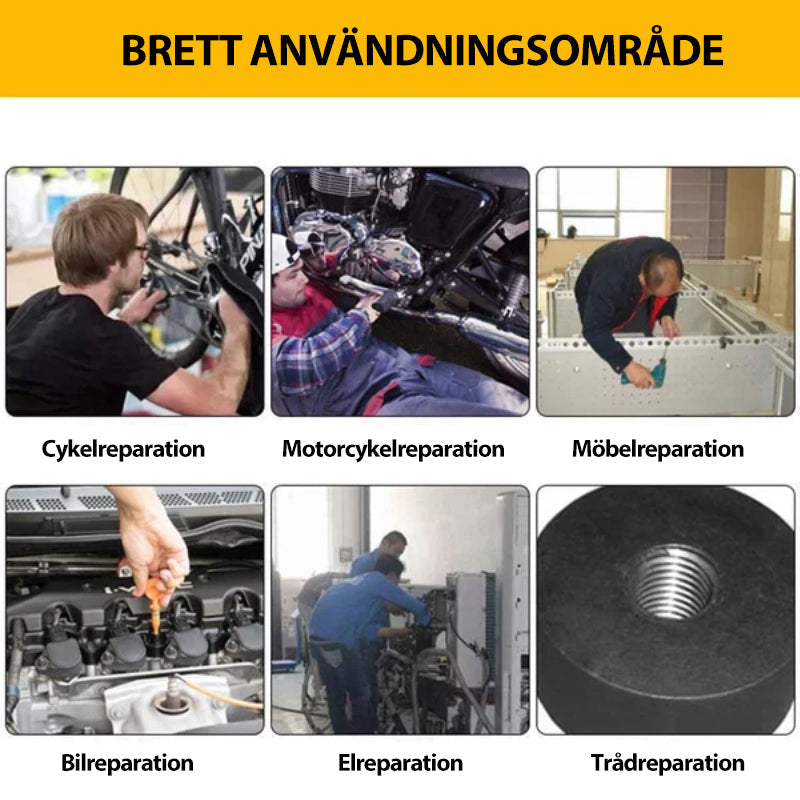 "Verktygssats med gängtappborrar, titanbelagd, för precisionsarbete i hårda material som koppar och aluminium."