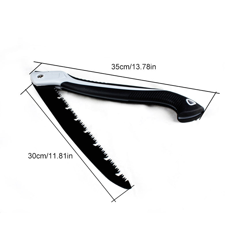 "Vikbar handhållen såg med ergonomiskt handtag, lätt och kompaktdesign, perfekt för trädgårdsarbete och konstruktion."
