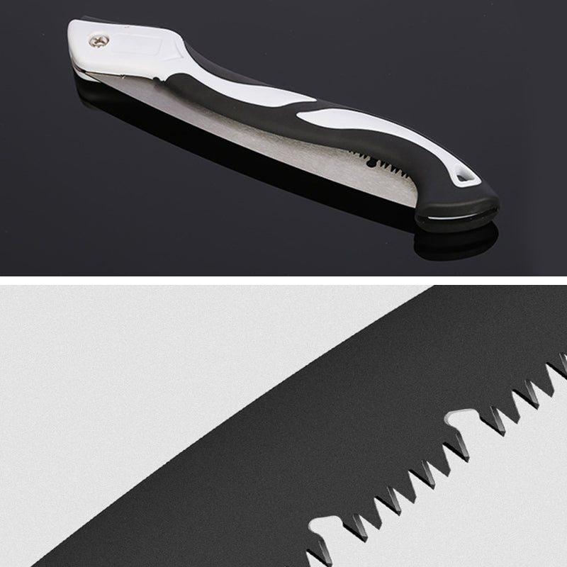 "Vikbar handhållen såg med ergonomiskt handtag, lätt och kompaktdesign, perfekt för trädgårdsarbete och konstruktion."