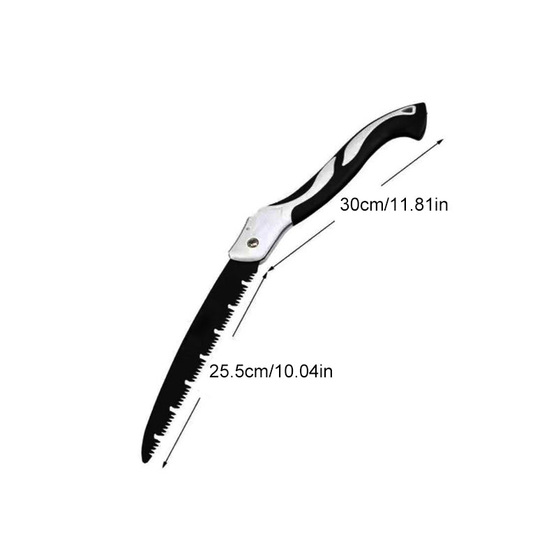 "Vikbar handhållen såg med ergonomiskt handtag, lätt och kompaktdesign, perfekt för trädgårdsarbete och konstruktion."