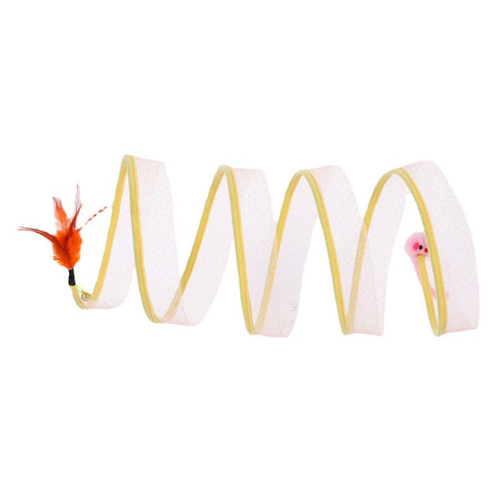 "Vikbar kattunnel med mus- och sisalfjäder, stretchigt nätmaterial, hållbar och färgglad, perfekt för kattlek och utforskning