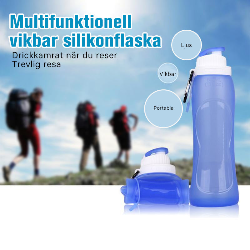 "Vikbar silikon vattenflaska i olika färger, portabel och hållbar, BPA-fri, 500 ml, perfekt för resor och utomhusaktiviteter.