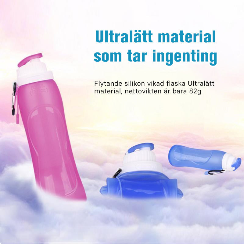 "Vikbar silikon vattenflaska i olika färger, portabel och hållbar, BPA-fri, 500 ml, perfekt för resor och utomhusaktiviteter.