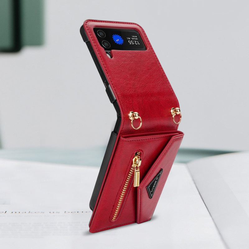 "Vikbart Samsung-fodral i konstläder, flera färger, med kortförvaring, elegant och skyddande för Samsung FLIP."