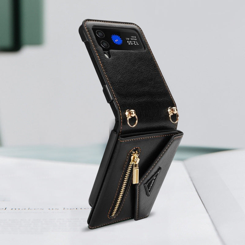 "Vikbart Samsung-fodral i konstläder, flera färger, med kortförvaring, elegant och skyddande för Samsung FLIP."