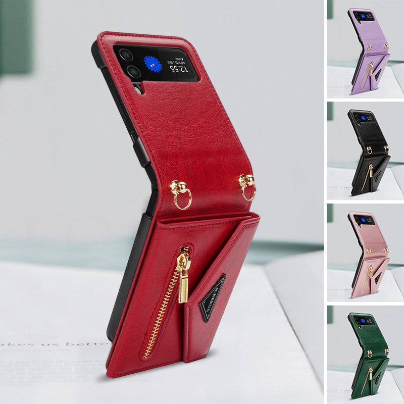 "Vikbart Samsung-fodral i konstläder, flera färger, med kortförvaring, elegant och skyddande för Samsung FLIP."