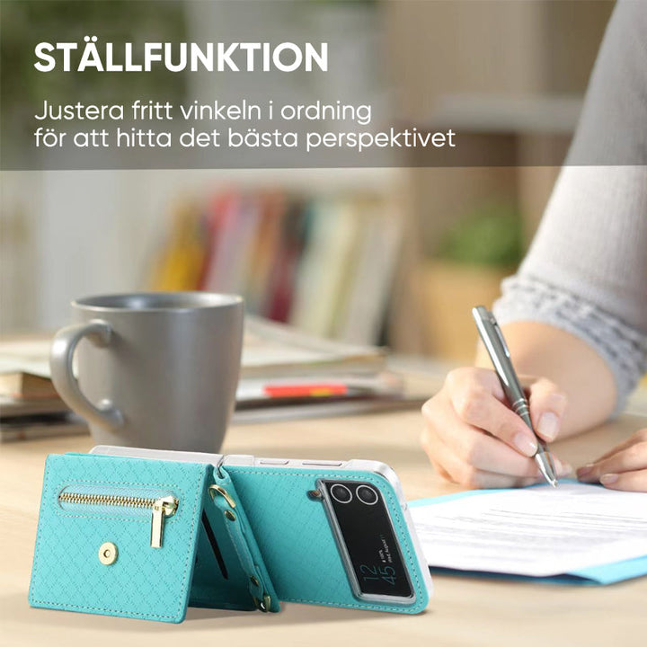 "Vikbart Samsung-fodral i konstläder, flera färger, med kortförvaring, elegant och skyddande för Samsung FLIP."