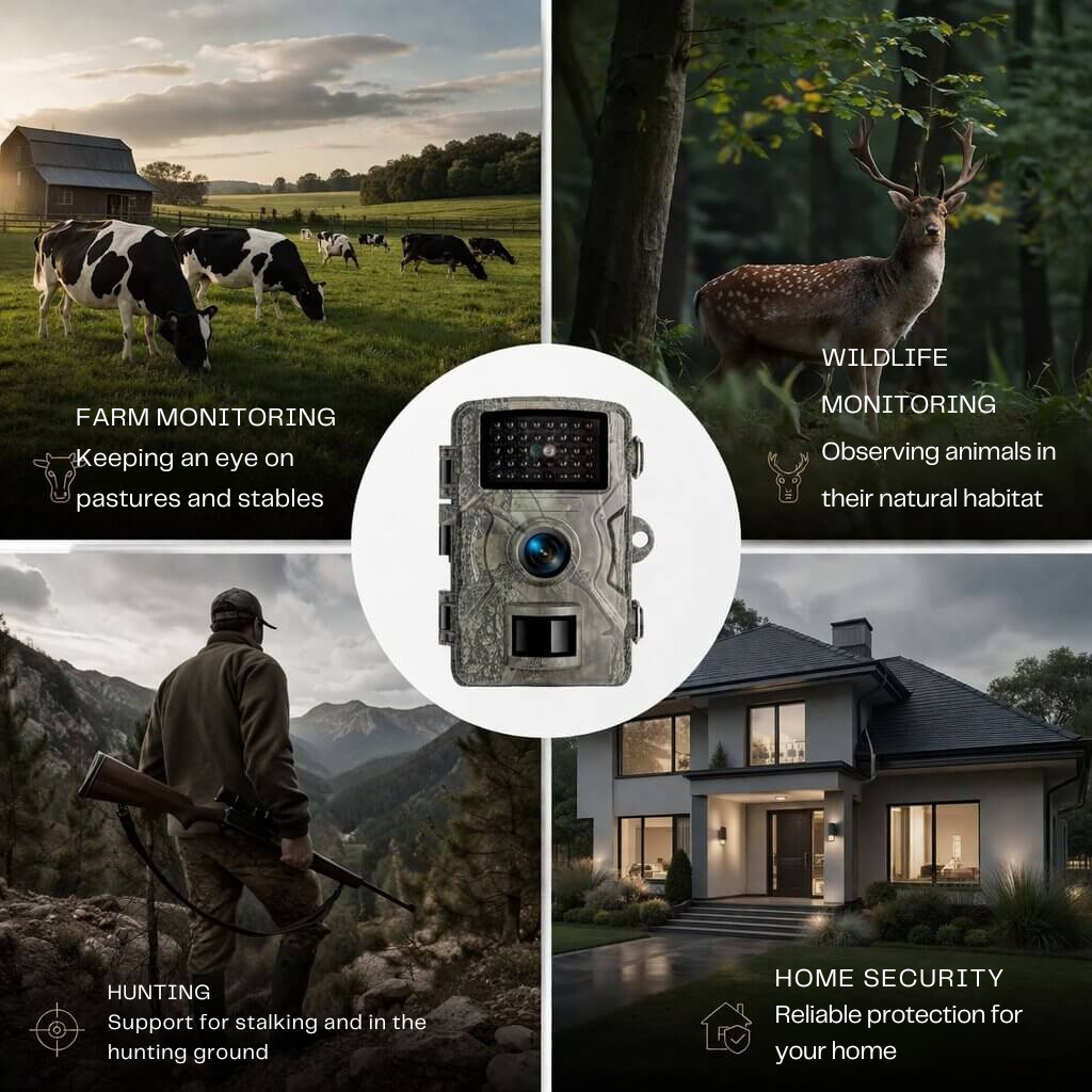 Utomhuskamera för djurliv med nattseende, rörelsesensor & robust design, perfekt för naturfoto.