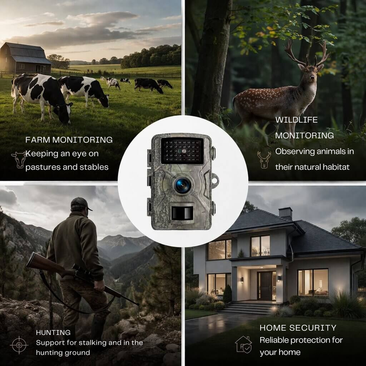 Utomhuskamera för djurliv med nattseende, rörelsesensor & robust design, perfekt för naturfoto.