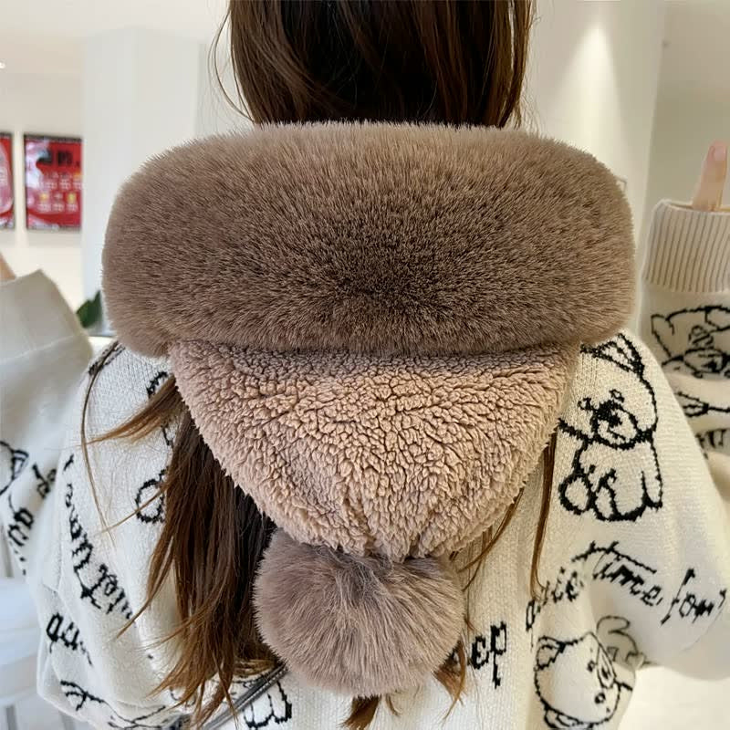 "Vindtät halsduk för kvinnor i blandade färger med pälsboll, dubbel lager design, elegant accessoar för vintergarderoben."
