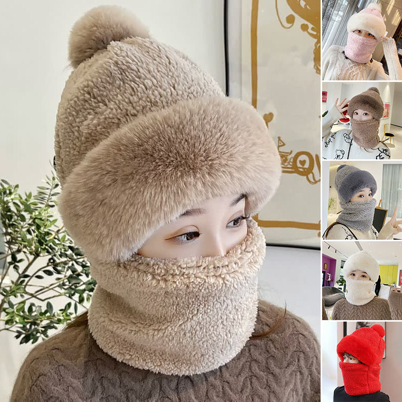 "Vindtät halsduk för kvinnor i blandade färger med pälsboll, dubbel lager design, elegant accessoar för vintergarderoben."