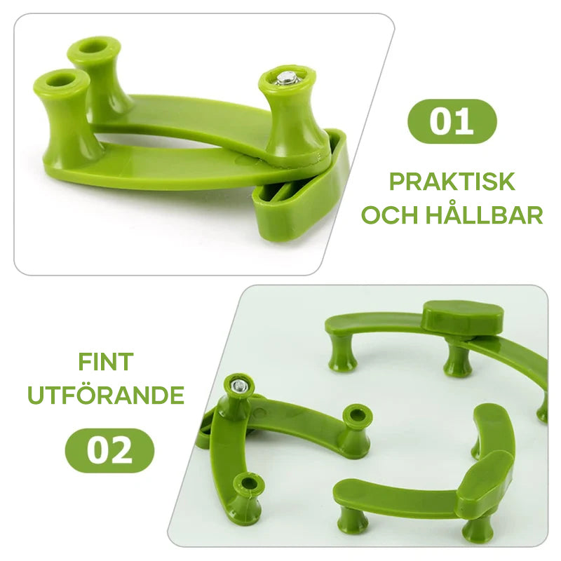 "Vinkeljusterbar växtböjare i hållbar plast för trädgårdsdekoration, justerbar vinkel, optimerar luft och ljusexponering."