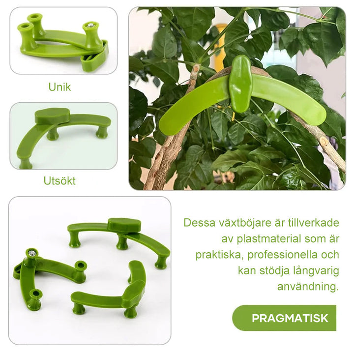 "Vinkeljusterbar växtböjare i hållbar plast för trädgårdsdekoration, justerbar vinkel, optimerar luft och ljusexponering."