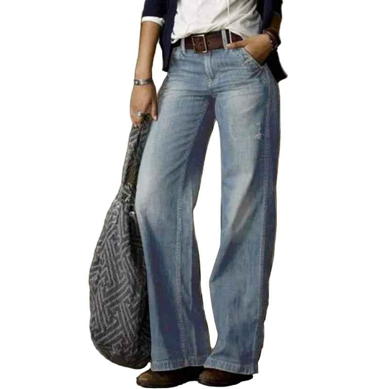 Vintage Breda Jeans för Kvinnor, ljusblå denim, hög midja, vida bekväma ben, perfekt för höstens mode