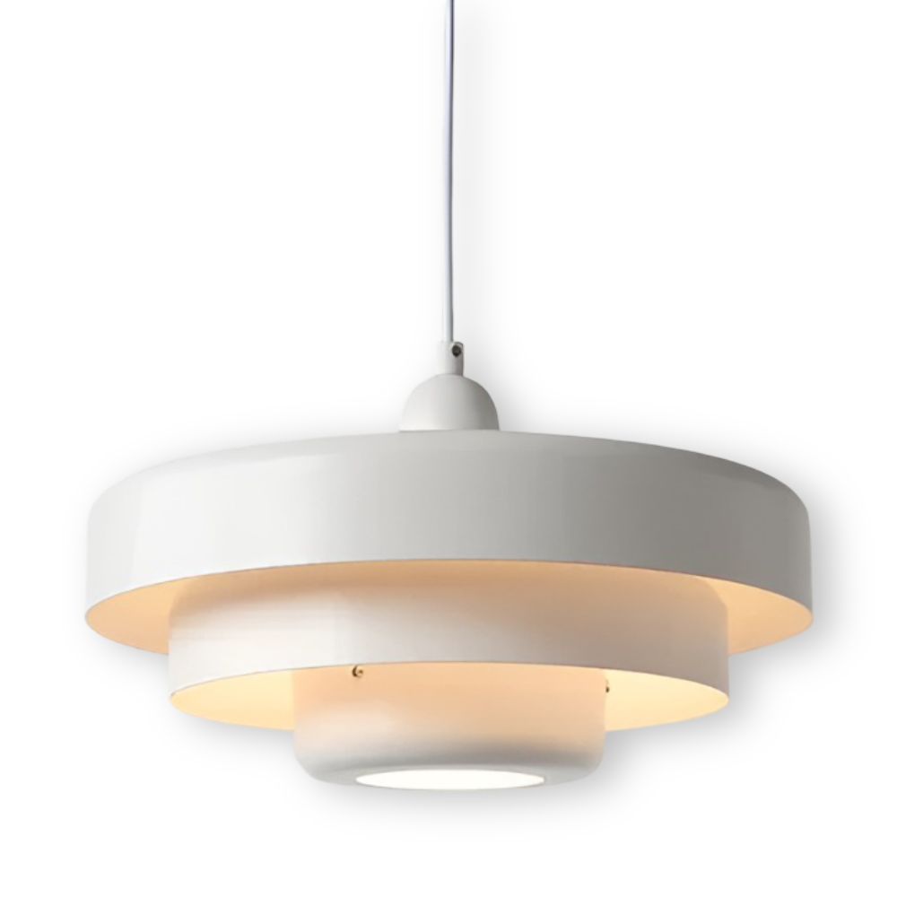 Varm LED-belysning från vintage taklampa. Dimbar design för en mysig och modern hemmiljö.