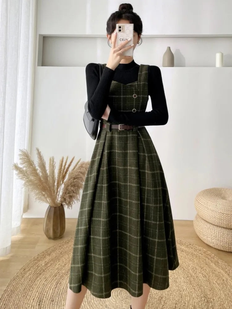 Ärmlös rutig klänning i vintage-stil för kvinnor, bekväm och modern vardagsmode.