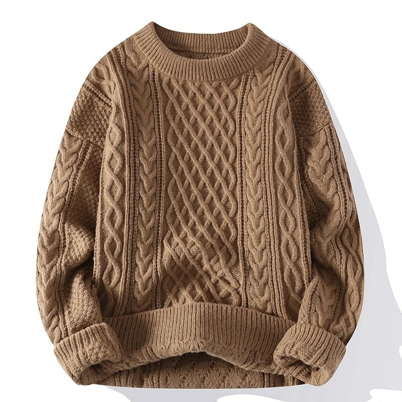 Kvinnors vintage stickad tröja med rund hals, elegant retro mode för kalla dagar