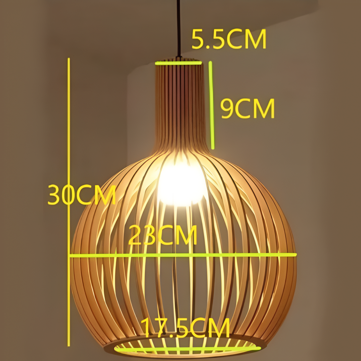 Charmig vintage taklampa i trä, rustik hängande belysning för en mysig och ombonad atmosfär.
