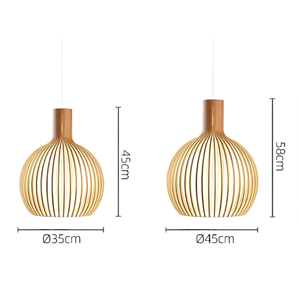 Trälampa i retrodesign, rustik takarmatur för vardagsrum, vintage känsla med träbelysning.