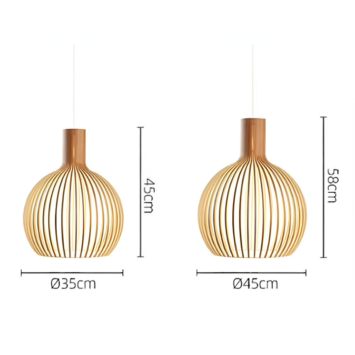 Trälampa i retrodesign, rustik takarmatur för vardagsrum, vintage känsla med träbelysning.