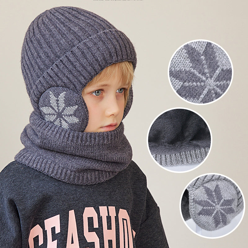 "Vinterscarfset för barn i mjuk fleece, mörkgrå färg, idealisk för 4-10 år, komfort och värme för vinterdagar"
