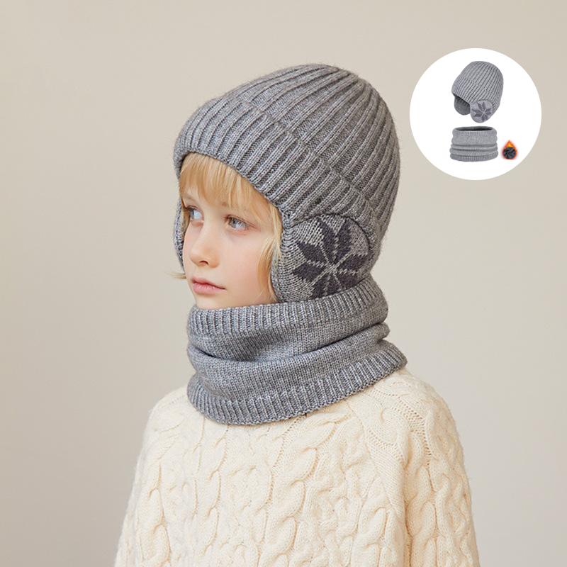 "Vinterscarfset för barn i mjuk fleece, mörkgrå färg, idealisk för 4-10 år, komfort och värme för vinterdagar"