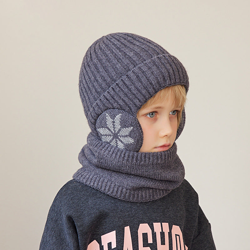 "Vinterscarfset för barn i mjuk fleece, mörkgrå färg, idealisk för 4-10 år, komfort och värme för vinterdagar"