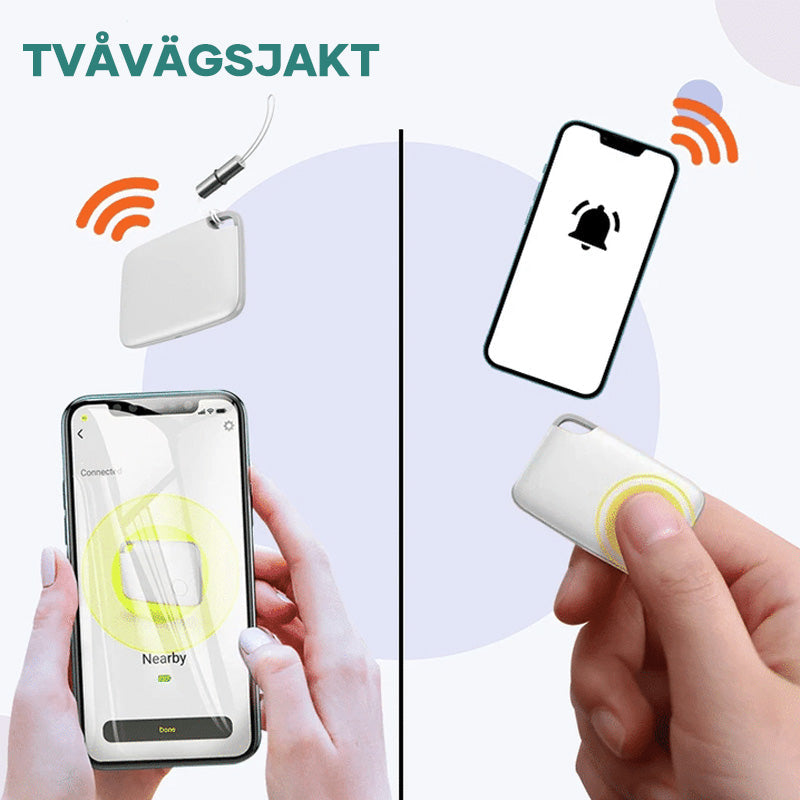 "Vit Bluetooth-spårare för förlorade föremål, kompakt och bärbar, idealisk för nycklar, husdjur och fordon."