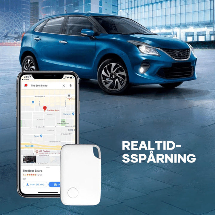 "Vit Bluetooth-spårare för förlorade föremål, kompakt och bärbar, idealisk för nycklar, husdjur och fordon."