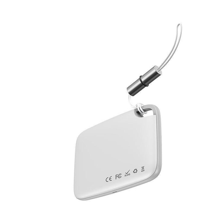 "Vit Bluetooth-spårare för förlorade föremål, kompakt och bärbar, idealisk för nycklar, husdjur och fordon."
