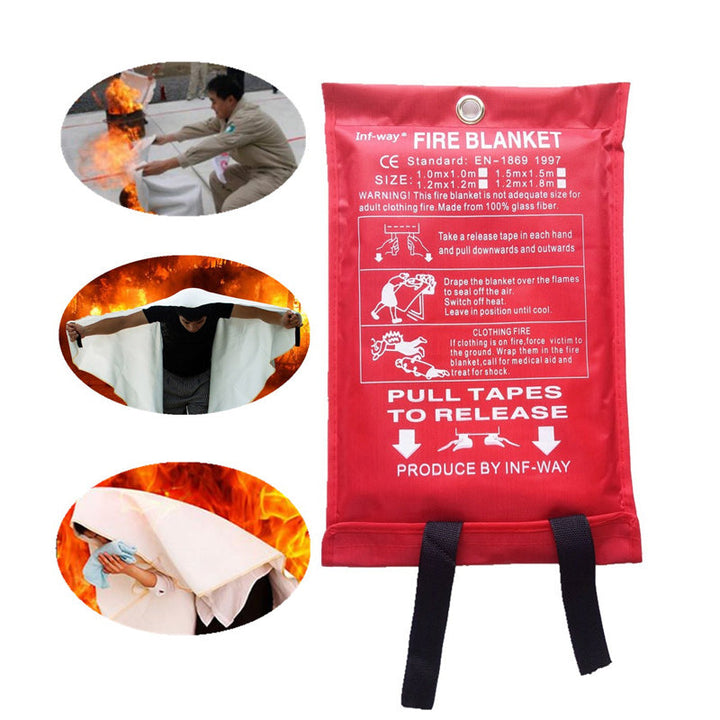 Vit brandfilt av glasfiber, 1x1 m, för värmeskydd. Robust, återanvändbar säkerhetsprodukt för hushållsbruk.