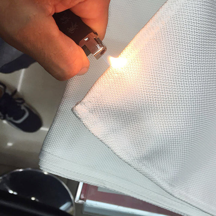 Vit brandfilt av glasfiber, 1x1 m, för värmeskydd. Robust, återanvändbar säkerhetsprodukt för hushållsbruk.