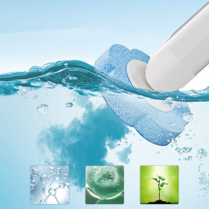 "Vit engångsrengöringsverktyg för toalett med förladdat svamphuvud, plastmaterial, inkluderar 18 svamphuvuden."