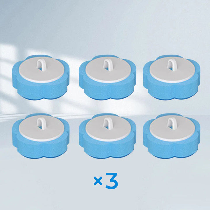 "Vit engångsrengöringsverktyg för toalett med förladdat svamphuvud, plastmaterial, inkluderar 18 svamphuvuden."