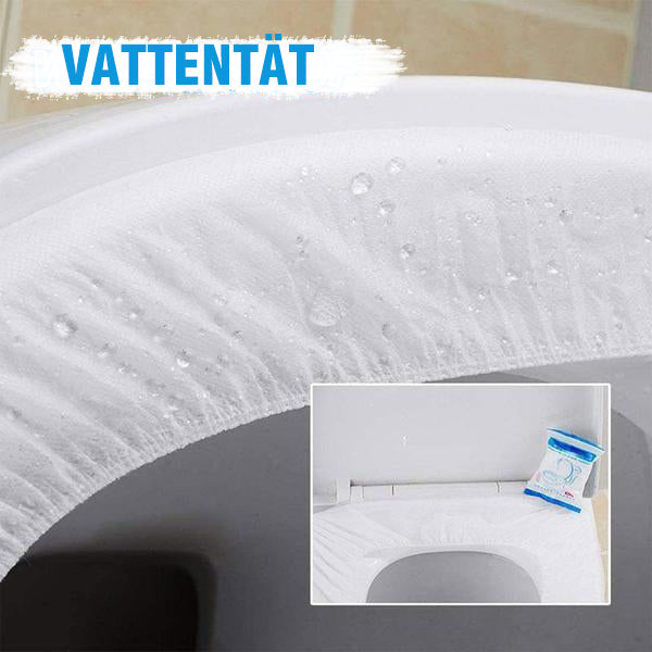 "Vit engångstoalettskydd, hygienisk och bekväm, vattentät, packat för resor och offentliga toaletter."