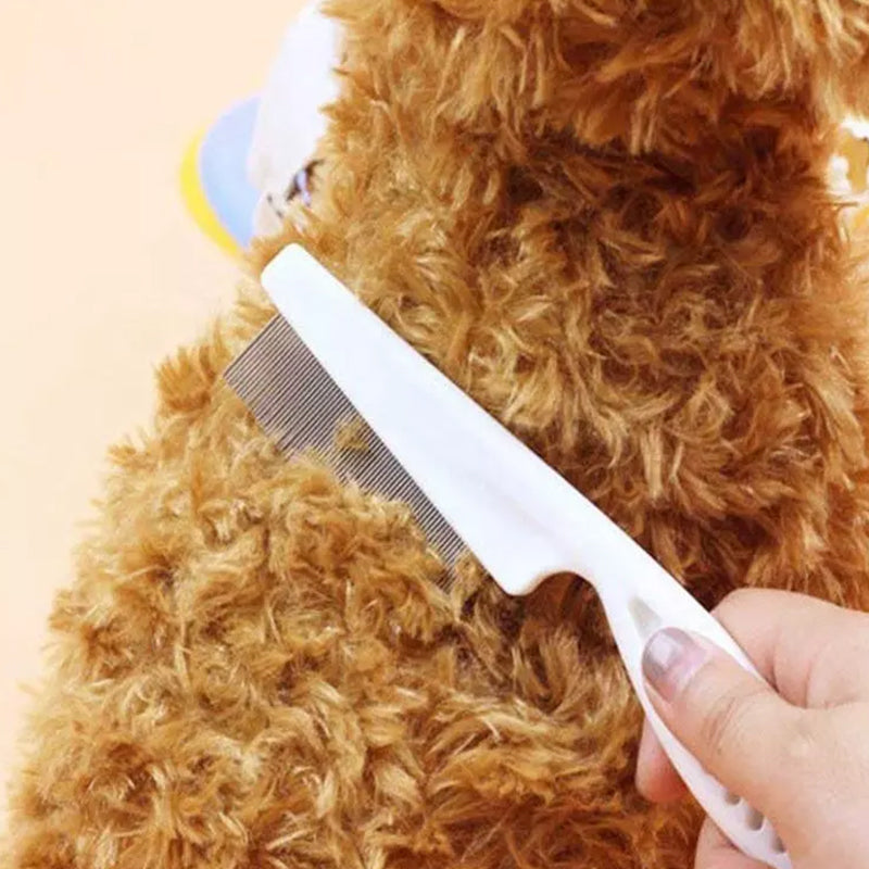 "Vit ergonomisk avtrasselgrooming kam för husdjur med rostfria rundade stift och bekvämt grepp för pälsskötsel."