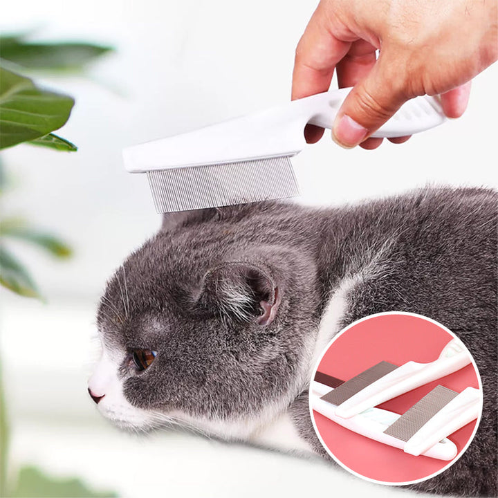 "Vit ergonomisk avtrasselgrooming kam för husdjur med rostfria rundade stift och bekvämt grepp för pälsskötsel."