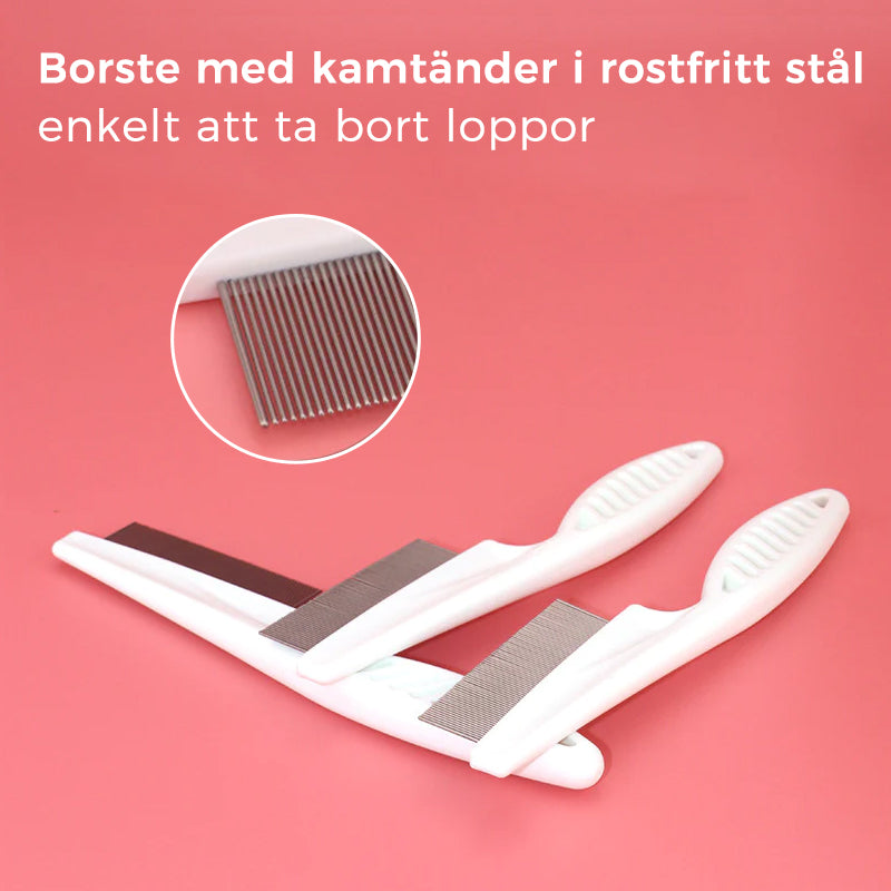 "Vit ergonomisk avtrasselgrooming kam för husdjur med rostfria rundade stift och bekvämt grepp för pälsskötsel."