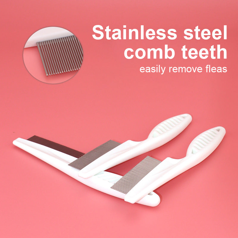 "Vit ergonomisk avtrasselgrooming kam för husdjur med rostfria rundade stift och bekvämt grepp för pälsskötsel."