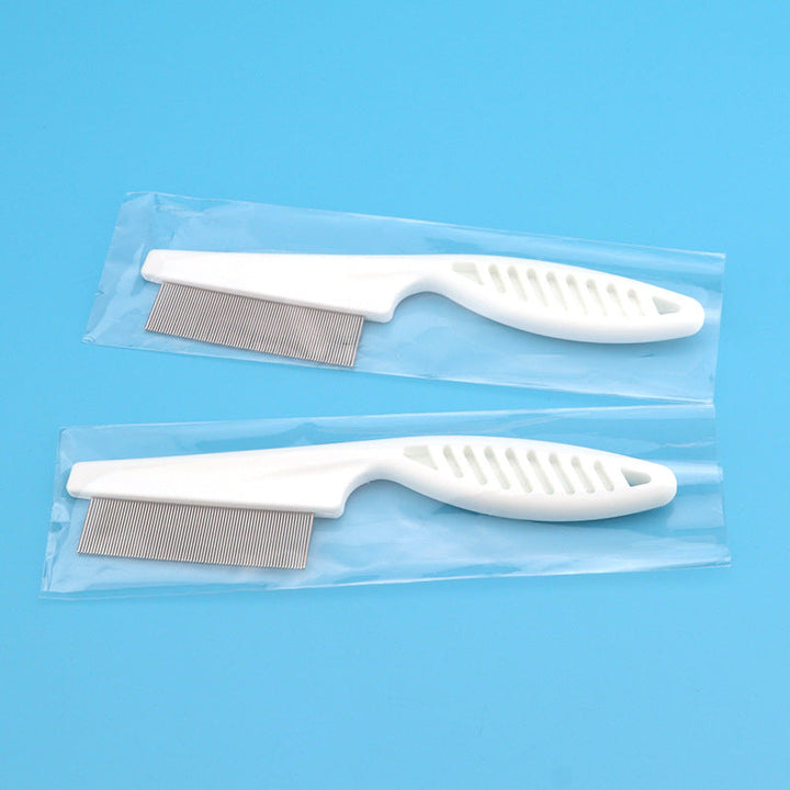 "Vit ergonomisk avtrasselgrooming kam för husdjur med rostfria rundade stift och bekvämt grepp för pälsskötsel."