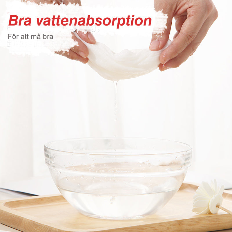 "Vit kompakt engångshandduk för resor, praktisk och platssparande, perfekt för hygien i farten."