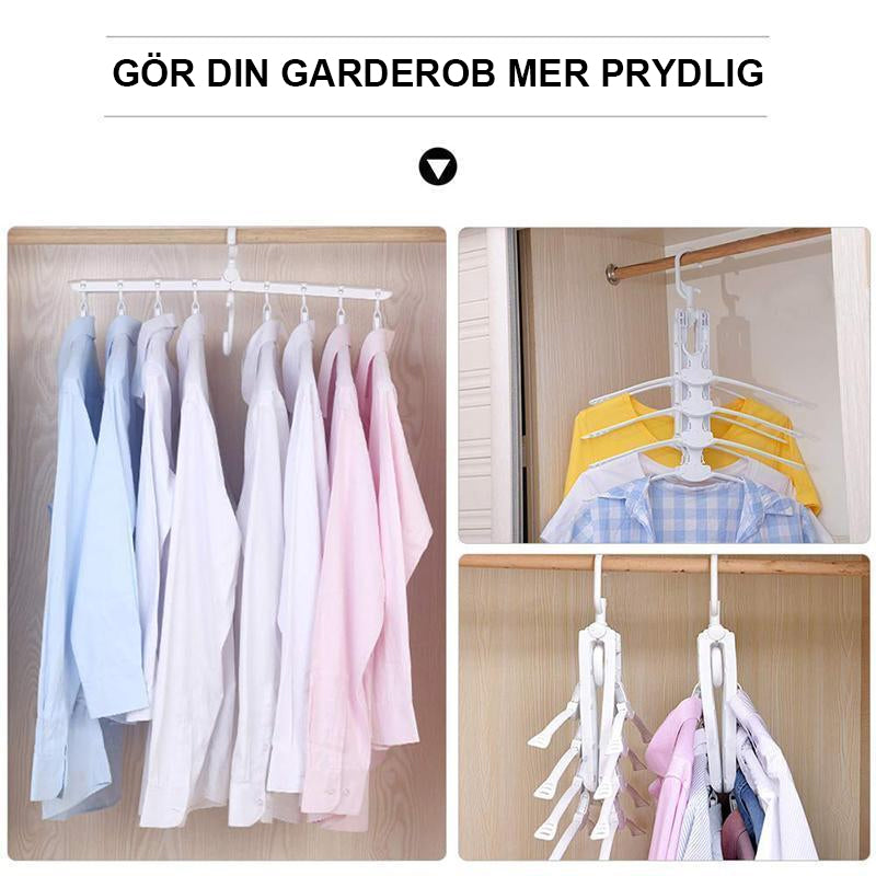 "Vit multifunktionell hopfällbar klädhängare i PP-plast, kompakt med vridbar krok, perfekt för små garderober."
