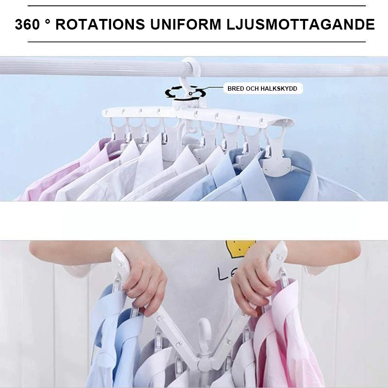 "Vit multifunktionell hopfällbar klädhängare i PP-plast, kompakt med vridbar krok, perfekt för små garderober."
