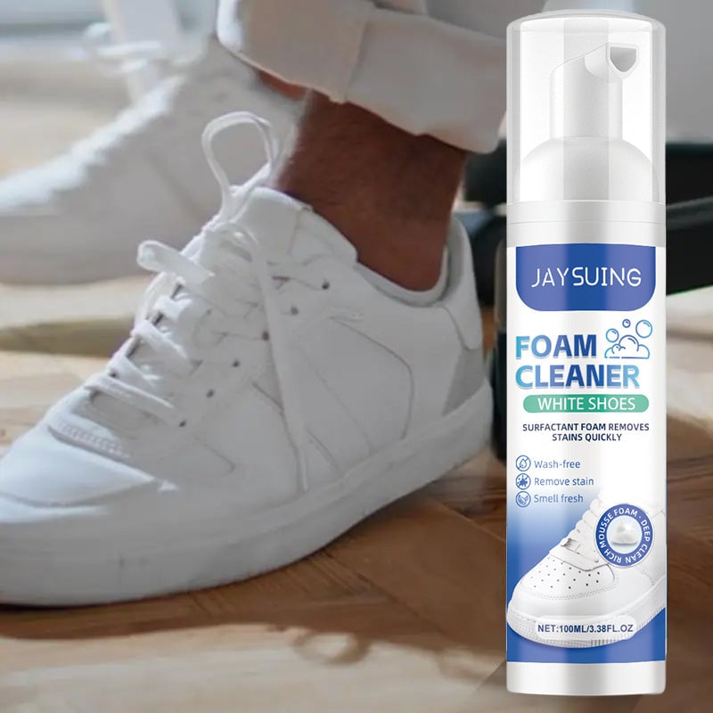 "Vit skumrengörare för sneakers och skor, kraftig och skonsam. Effektiv skumformel för djup rengöring av känsliga material."