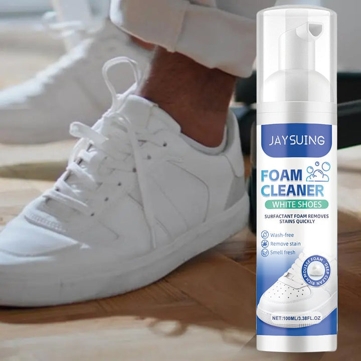"Vit skumrengörare för sneakers och skor, kraftig och skonsam. Effektiv skumformel för djup rengöring av känsliga material."