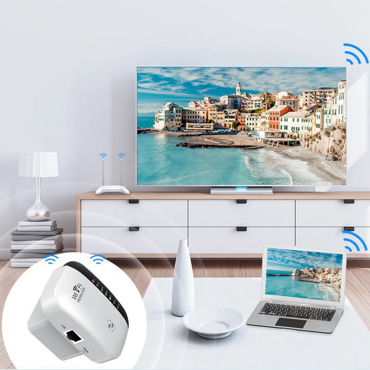 Vit WiFi Nätverksförlängare Repeater med 802.11n protokoll, diskret design för hem och kontor, förbättrad WiFi-signal.