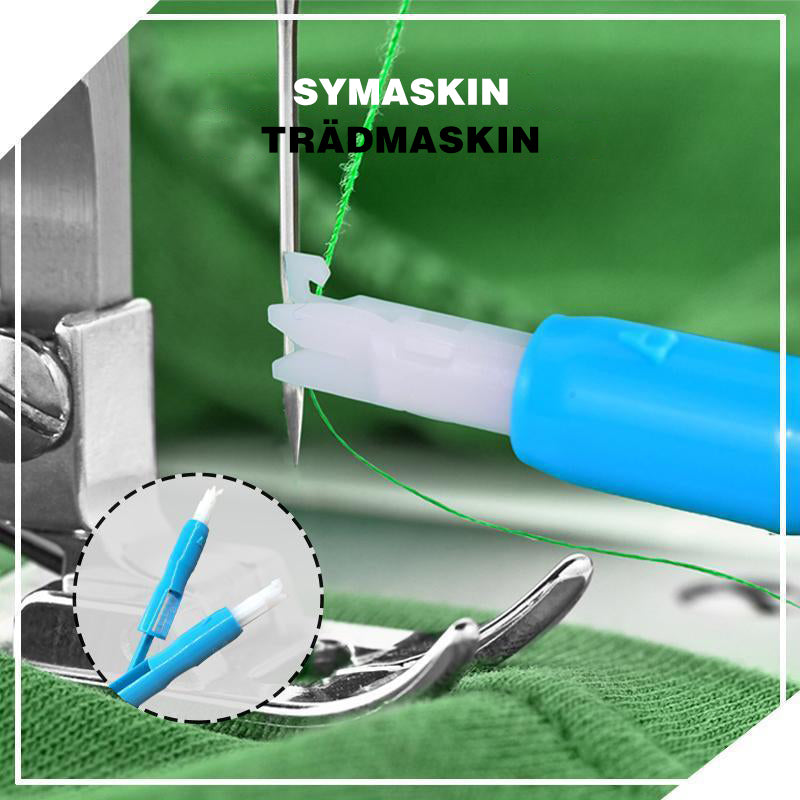 "Vit/blå automatisk symaskin trädare, hållbar ABS-plast, 7,5 cm, underlättar nålträdning och passar de flesta symaskiner."